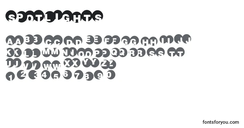 Czcionka Spotlights – alfabet, cyfry, specjalne znaki