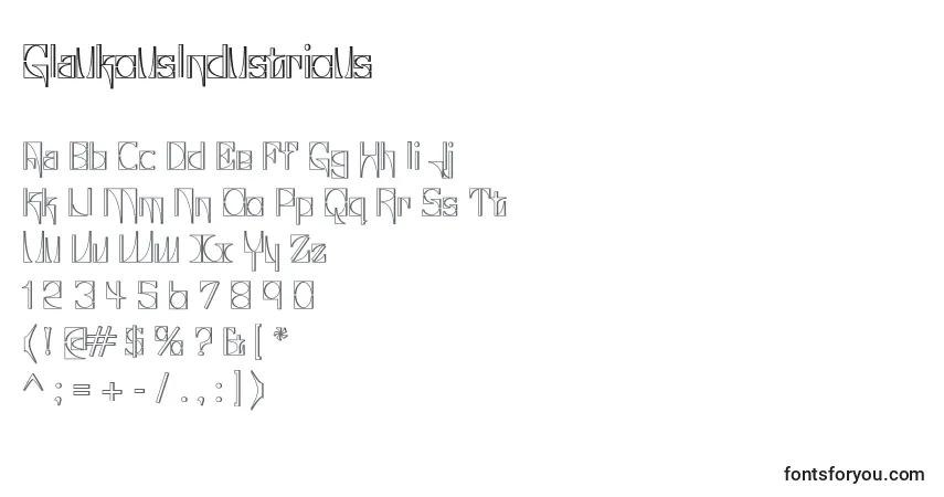 Czcionka GlaukousIndustrious – alfabet, cyfry, specjalne znaki