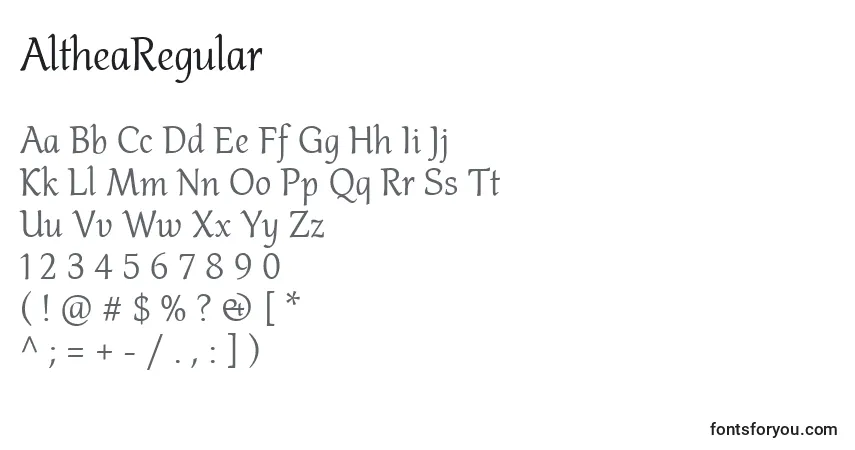 Schriftart AltheaRegular – Alphabet, Zahlen, spezielle Symbole