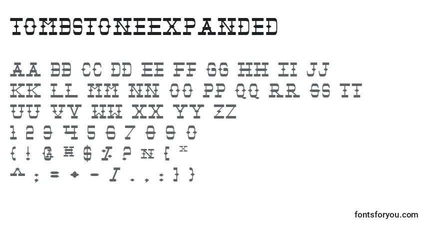 Czcionka TombstoneExpanded – alfabet, cyfry, specjalne znaki