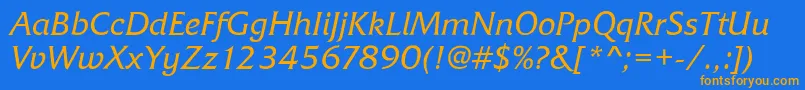Fonte FrizQuadrataRegularItalic – fontes laranjas em um fundo azul
