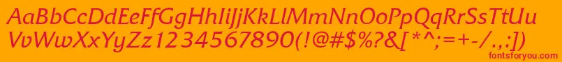 フォントFrizQuadrataRegularItalic – オレンジの背景に赤い文字