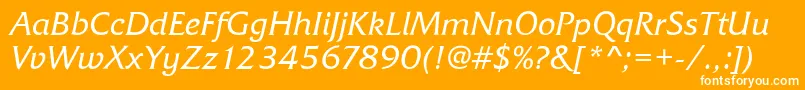 FrizQuadrataRegularItalic-Schriftart – Weiße Schriften auf orangefarbenem Hintergrund