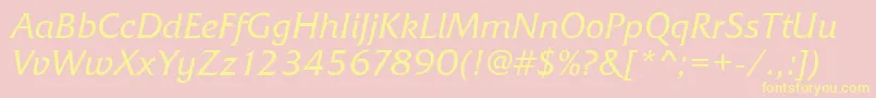 FrizQuadrataRegularItalic-Schriftart – Gelbe Schriften auf rosa Hintergrund