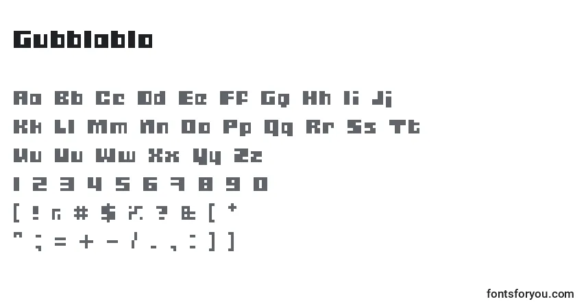 A fonte Gubblablo – alfabeto, números, caracteres especiais