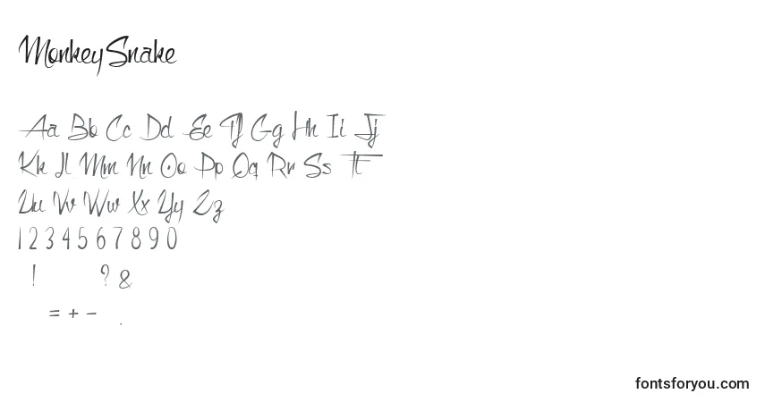Czcionka MonkeySnake – alfabet, cyfry, specjalne znaki