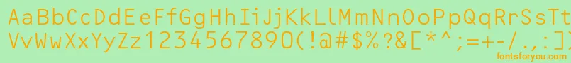 OcrfLightc-Schriftart – Orangefarbene Schriften auf grünem Hintergrund