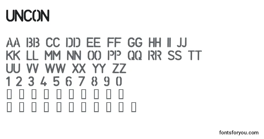 Schriftart Uncon – Alphabet, Zahlen, spezielle Symbole