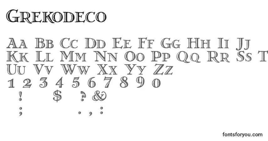 A fonte Grekodeco – alfabeto, números, caracteres especiais