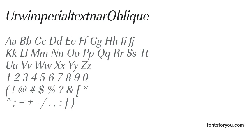 Czcionka UrwimperialtextnarOblique – alfabet, cyfry, specjalne znaki