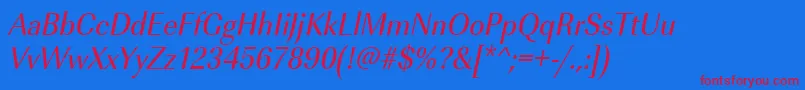 UrwimperialtextnarOblique-Schriftart – Rote Schriften auf blauem Hintergrund