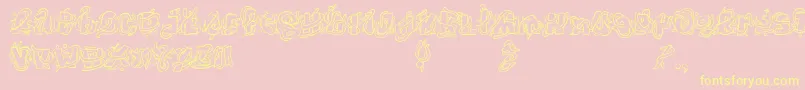 TheWorms-Schriftart – Gelbe Schriften auf rosa Hintergrund