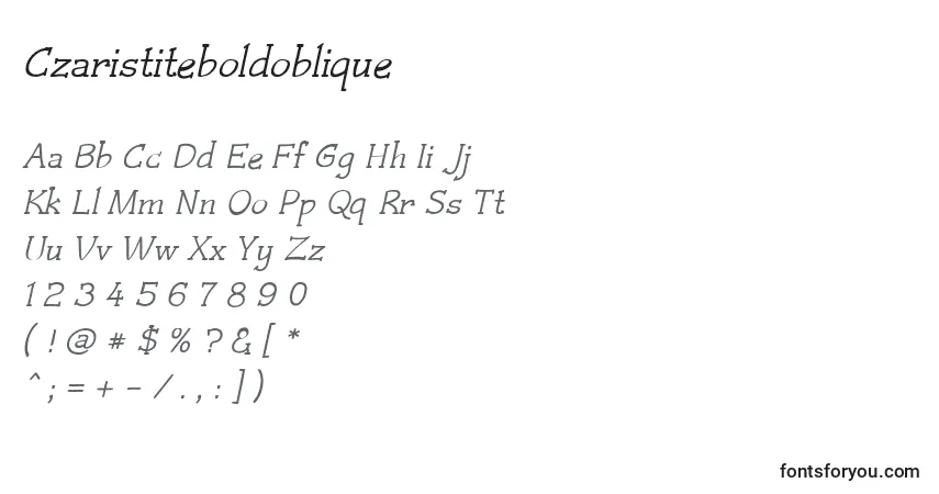Czcionka Czaristiteboldoblique – alfabet, cyfry, specjalne znaki