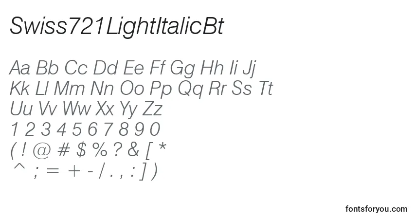 Шрифт Swiss721LightItalicBt – алфавит, цифры, специальные символы