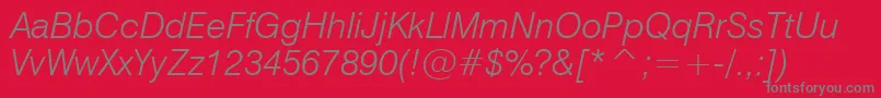 Swiss721LightItalicBt-Schriftart – Graue Schriften auf rotem Hintergrund