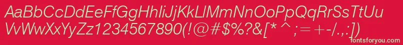 Swiss721LightItalicBt-Schriftart – Grüne Schriften auf rotem Hintergrund