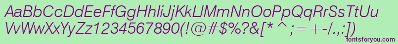 Swiss721LightItalicBt Font – Purple Fonts on Green Background