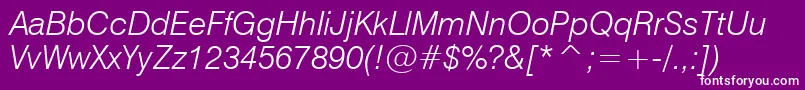 Swiss721LightItalicBt Font – White Fonts on Purple Background