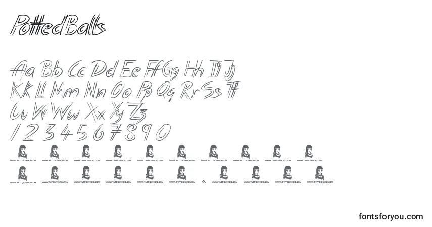 Czcionka PottedBalls – alfabet, cyfry, specjalne znaki