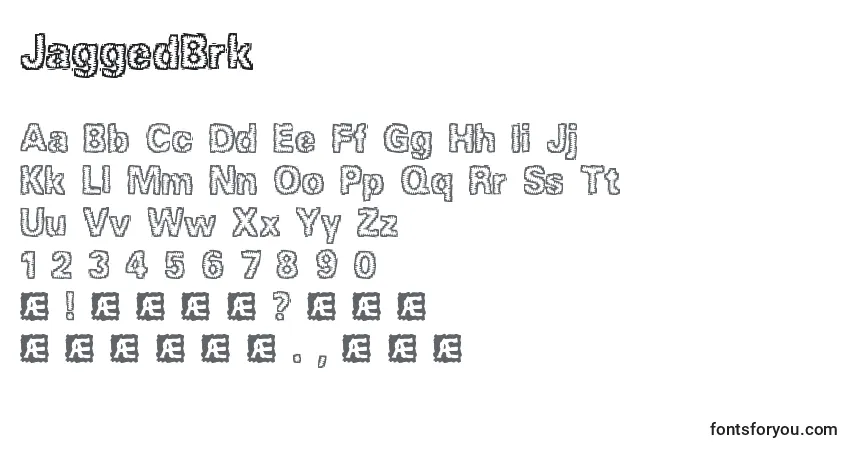 Czcionka JaggedBrk – alfabet, cyfry, specjalne znaki