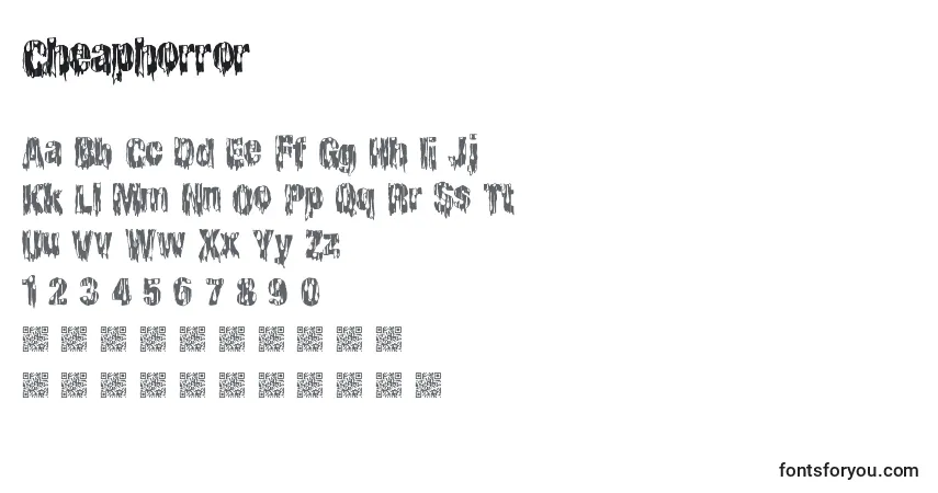 Czcionka Cheaphorror – alfabet, cyfry, specjalne znaki