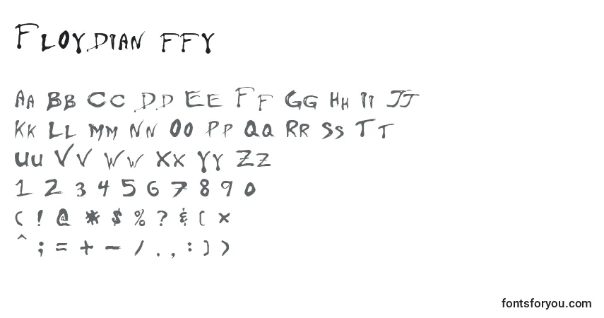 Schriftart Floydian ffy – Alphabet, Zahlen, spezielle Symbole