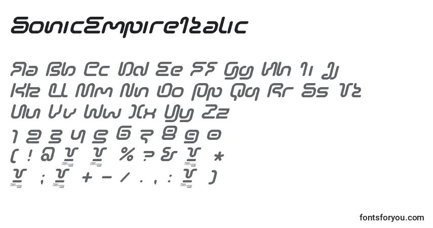 A fonte SonicEmpireItalic – alfabeto, números, caracteres especiais
