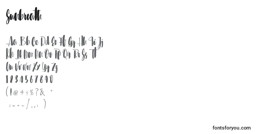 Schriftart Sunbreath (109898) – Alphabet, Zahlen, spezielle Symbole