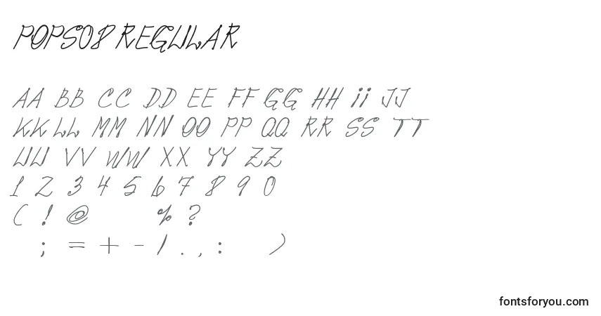 Schriftart Pops08Regular – Alphabet, Zahlen, spezielle Symbole