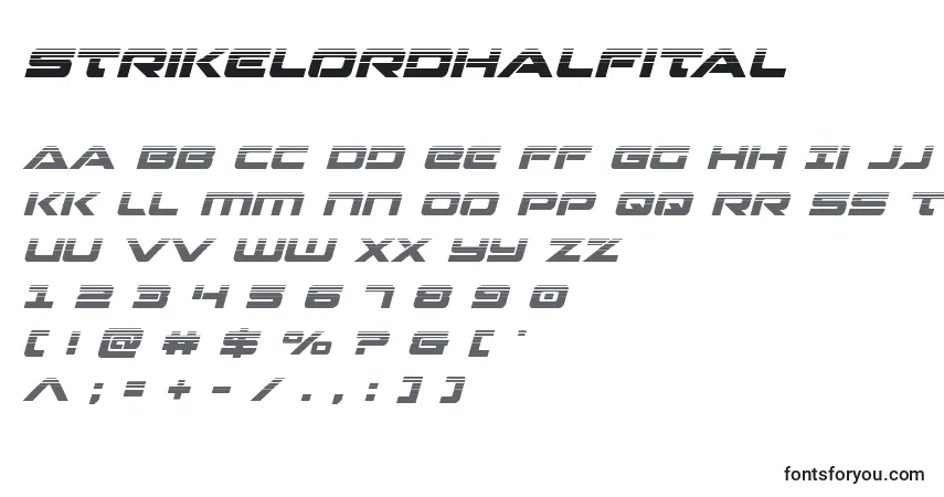 Strikelordhalfital-fontti – aakkoset, numerot, erikoismerkit
