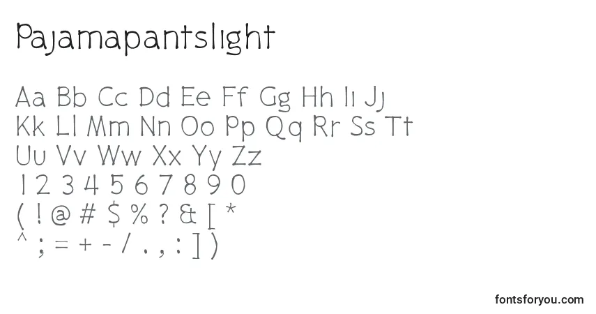 Pajamapantslight-fontti – aakkoset, numerot, erikoismerkit