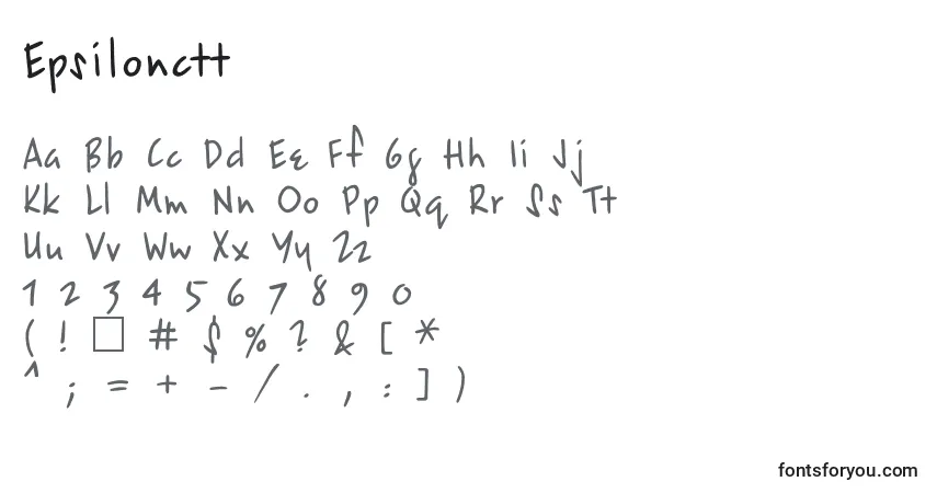 A fonte Epsilonctt – alfabeto, números, caracteres especiais