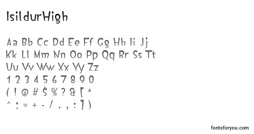 Schriftart IsildurHigh – Alphabet, Zahlen, spezielle Symbole