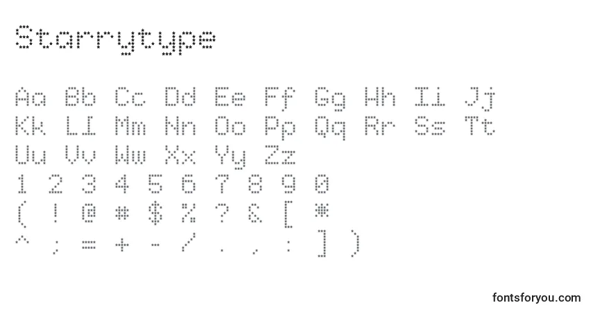 Schriftart Starrytype – Alphabet, Zahlen, spezielle Symbole