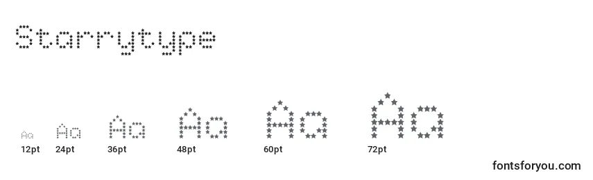 Размеры шрифта Starrytype