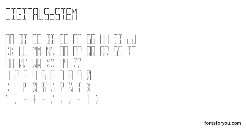 A fonte DigitalSystem – alfabeto, números, caracteres especiais