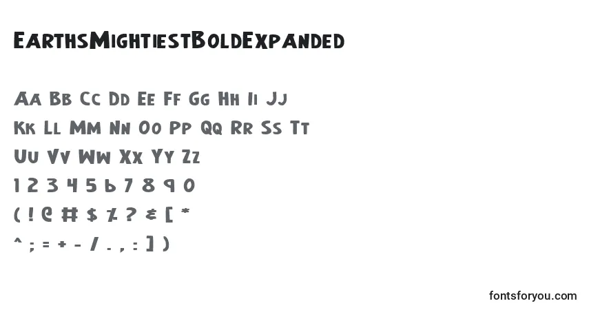 Schriftart EarthsMightiestBoldExpanded – Alphabet, Zahlen, spezielle Symbole
