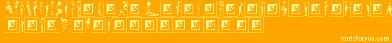 Saiba mais sobre a fonte BeautiesByBillWard Fonte BeautiesByBillWard – fontes amarelas em um fundo laranja