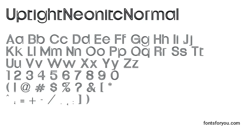 Шрифт UptightNeonitcNormal – алфавит, цифры, специальные символы