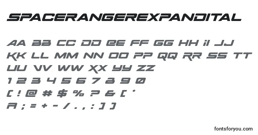 Шрифт Spacerangerexpandital – алфавит, цифры, специальные символы