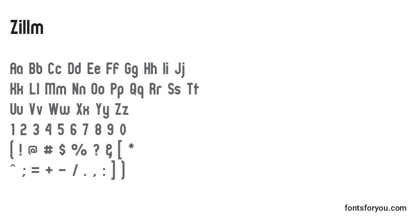 Schriftart Zillm – Alphabet, Zahlen, spezielle Symbole