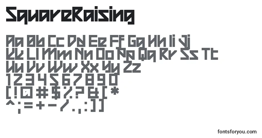 Schriftart SquareRaising – Alphabet, Zahlen, spezielle Symbole