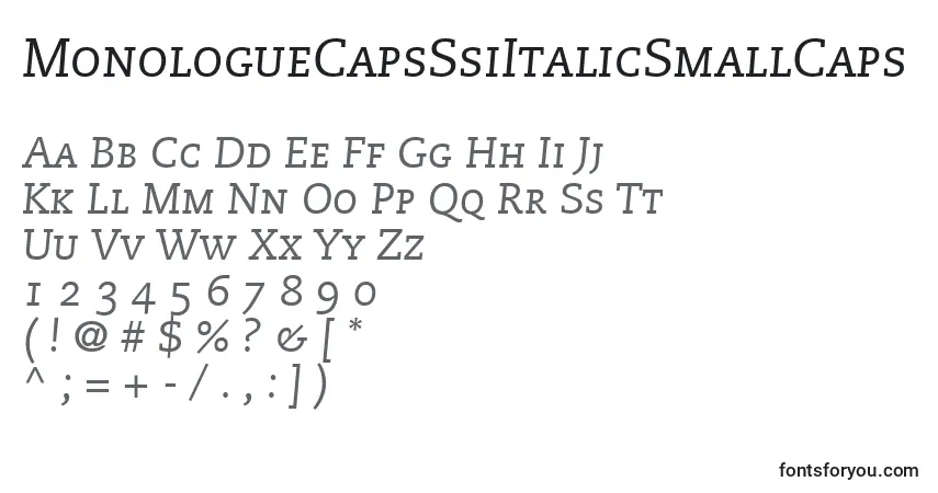 Czcionka MonologueCapsSsiItalicSmallCaps – alfabet, cyfry, specjalne znaki