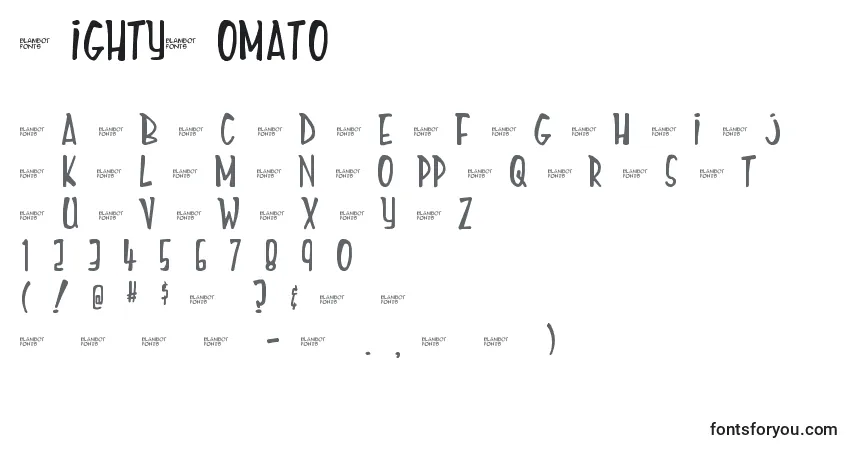 A fonte MightyTomato – alfabeto, números, caracteres especiais