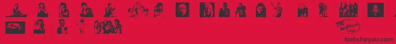 RedDwarfCharacters-Schriftart – Schwarze Schriften auf rotem Hintergrund