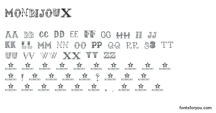 Monbijoux-fontti – aakkoset, numerot, erikoismerkit