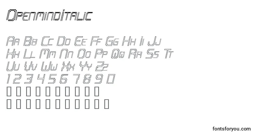 Fuente OpenmindItalic - alfabeto, números, caracteres especiales