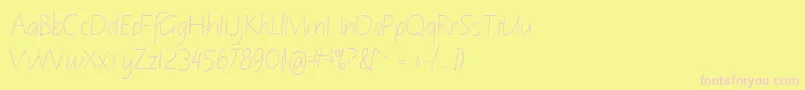 Fonte NotehandleftyItalic – fontes rosa em um fundo amarelo
