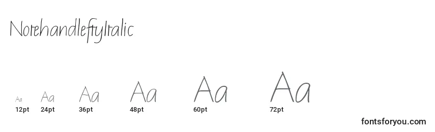 Размеры шрифта NotehandleftyItalic
