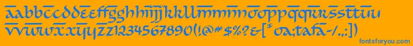 SimranitcTt-Schriftart – Blaue Schriften auf orangefarbenem Hintergrund